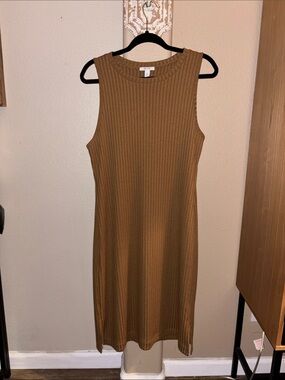 Nine West Ribbed Knit midi dress  in Camel Brown XL